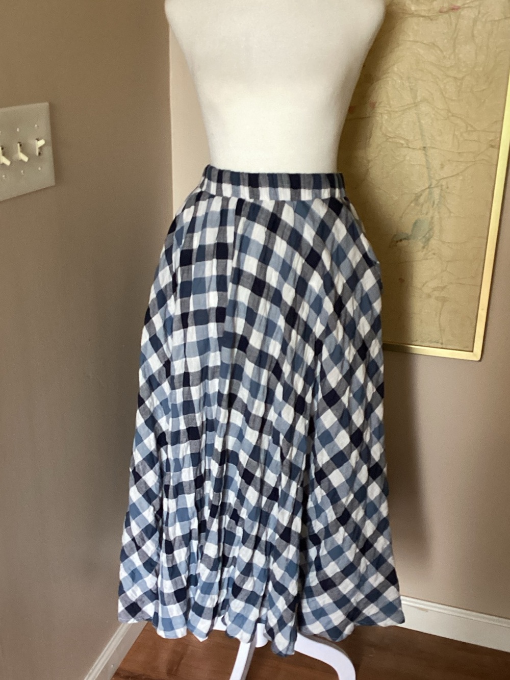 By Together Blue and White Gingham Circle Skirt